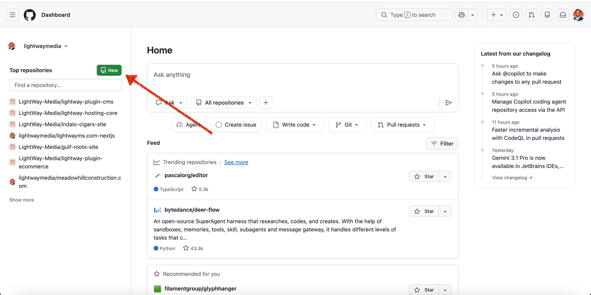 Click the plus icon and select New repository