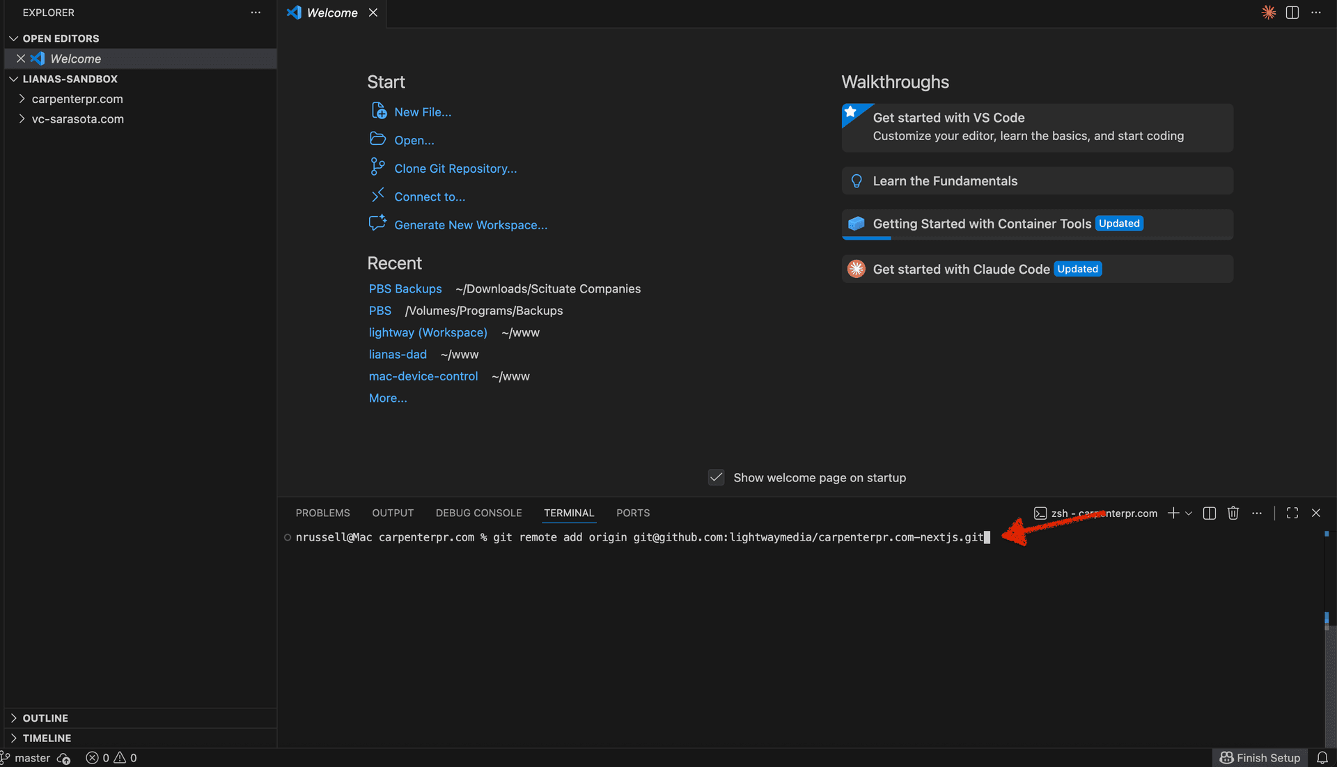 Run git remote add origin command