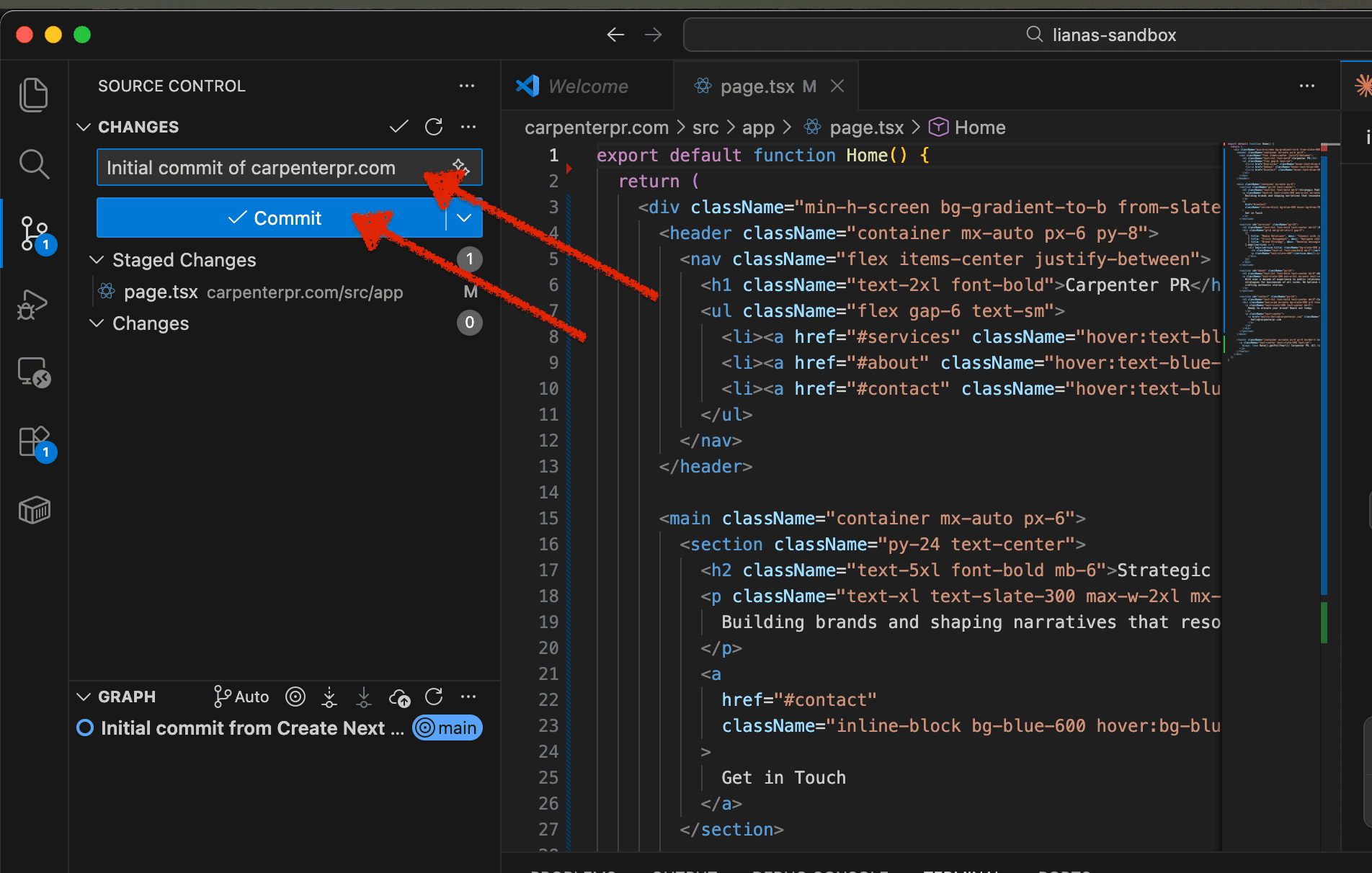 Add commit message and click commit